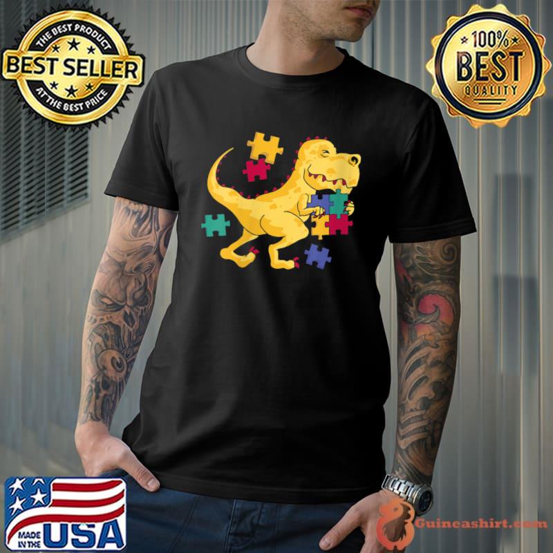 T Rex Dinosaur Autism Awareness Puzzle Piece For Kids Boys T-Shirt