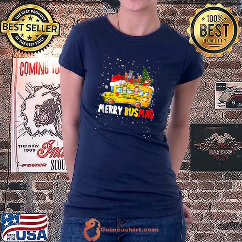 Top School Bus Driver Christmas Pajamas Merry Busmas Xmas Ugly T- Ladiestee