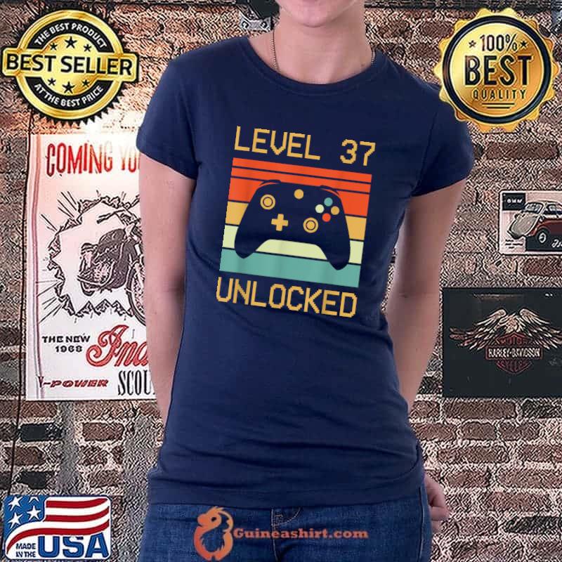 Video Gamer Funny 37th Birthday - Gifts Level 37 Unlocked T-Shirt Ladiestee