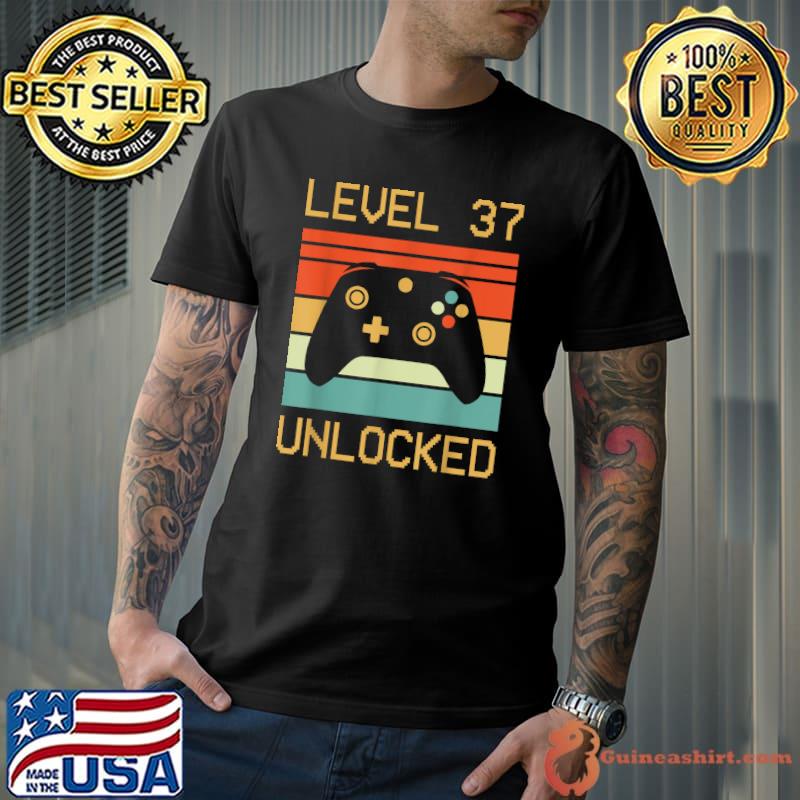 Video Gamer Funny 37th Birthday - Gifts Level 37 Unlocked T-Shirt