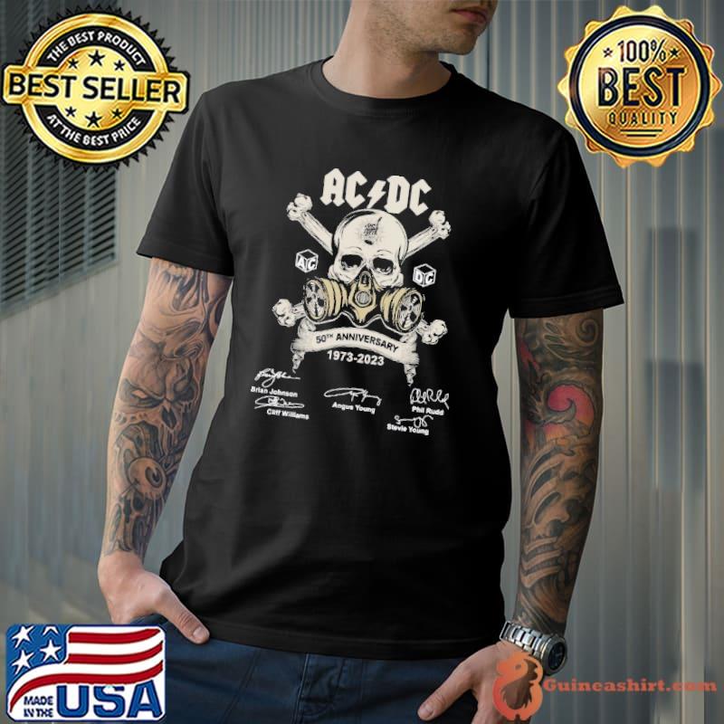 AC DC 50th anniversary 1973 2023 signatures skull shirt