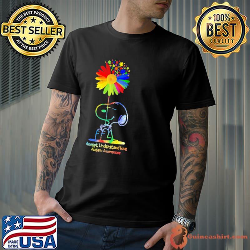 Accept Understand Love Autism Awareness Snoopy Flower Shirt
