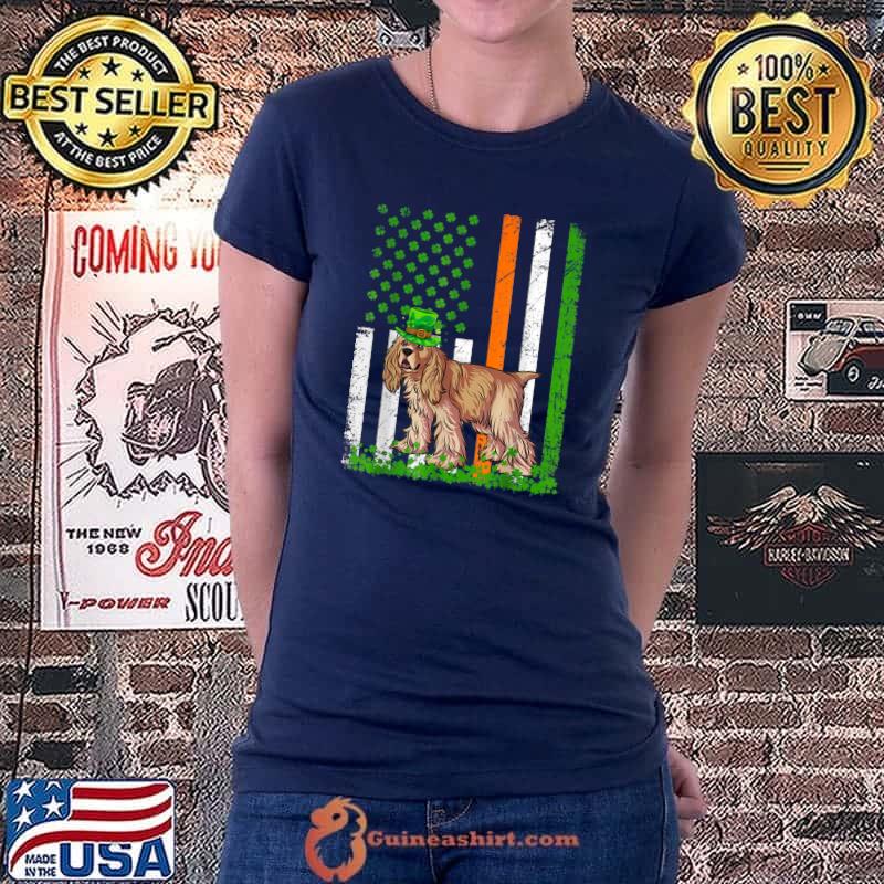 American Flag Cocker Spaniel Dog Lovers St Patricks Day T-Shirt Ladiestee