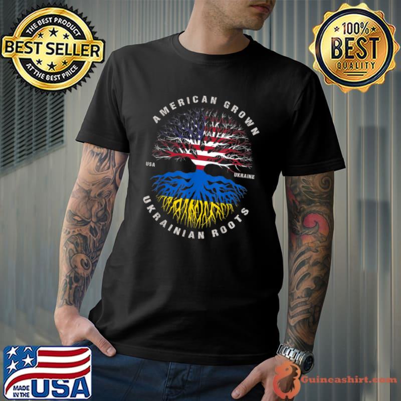 American Grown with Ukrainian Roots USA Flag Ukraine T-Shirt