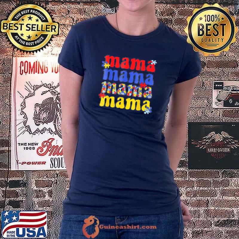 Autism Awareness Mama Vintage Puzzle Piece Autistic Mom T-Shirt