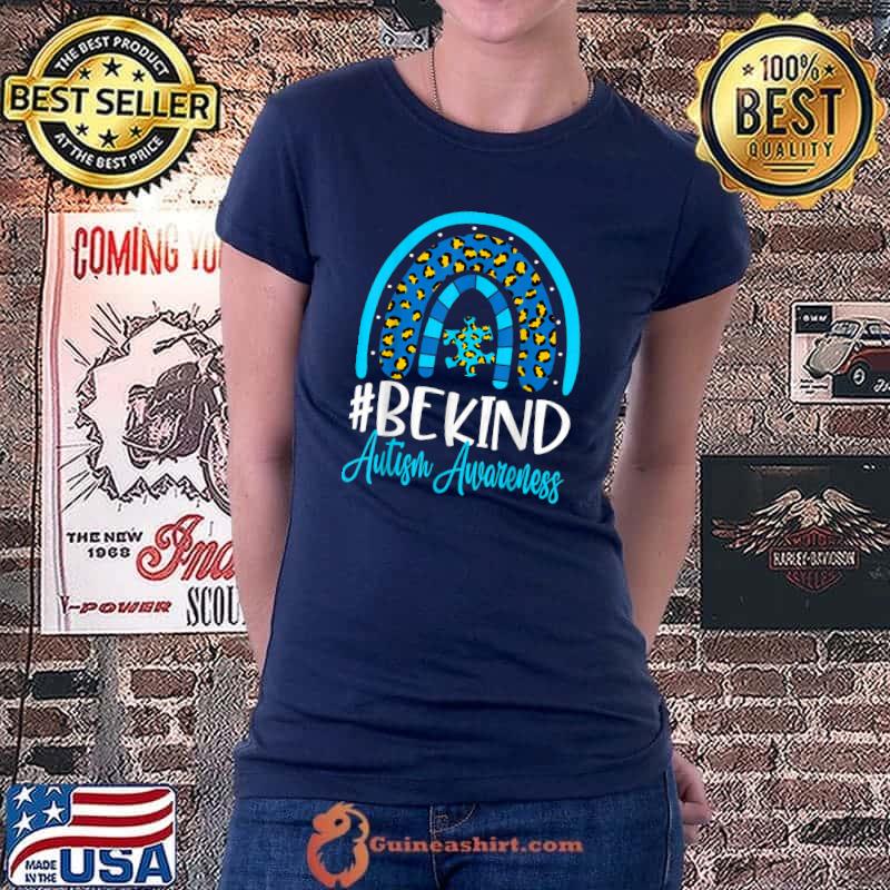 Be Kind Autism Awareness Women Girls Leopard Rainbow Print T-Shirt Ladiestee