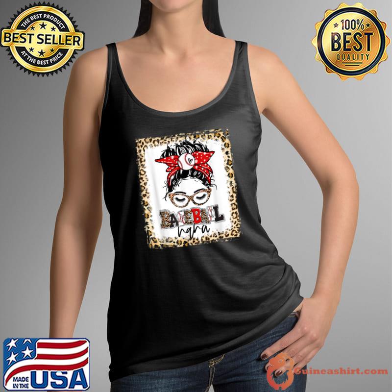 Bleached Baseball Nana Messy Bun Game Day Mothers Day T-Shirt