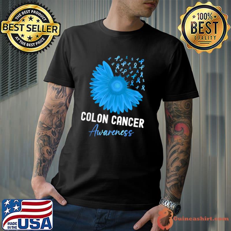 Colon Cancer Awareness Colorectal Cancer Blue Sunflower T-Shirt