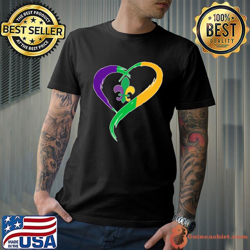 Cute Mardi Gras Heart Funny Fleur-De-Lis Mardi Gras Striped T-Shirt