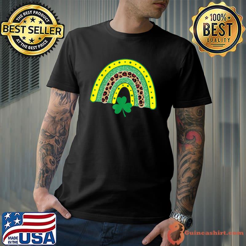 Cute Rainbow Leopard Print Shamrock Lucky St Patricks Day T-Shirt