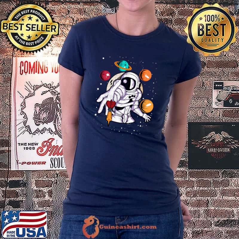 Darts Astronaut Outer Space Spaceman Distressed T-Shirt Ladiestee