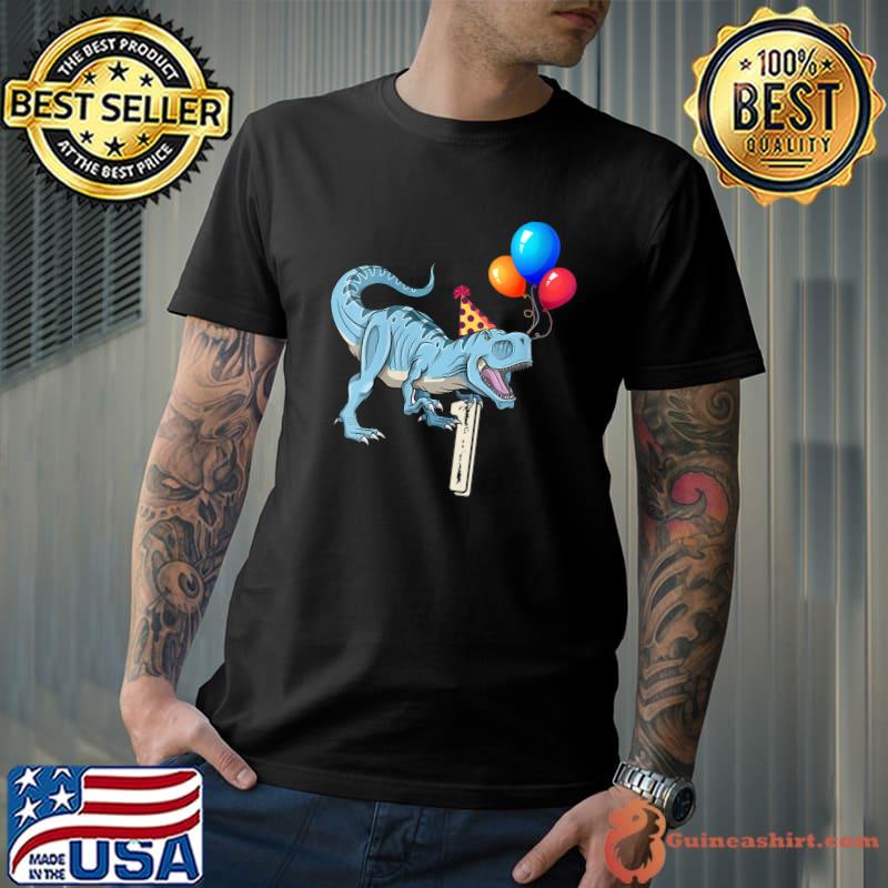 Dinosaur Balloon T Rex 1st Birthday Kid Boy Girl T-shirt