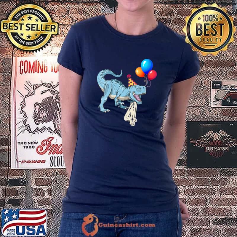 Dinosaur Balloon T Rex 4th Birthday Kid Boy Girl T- Ladiestee