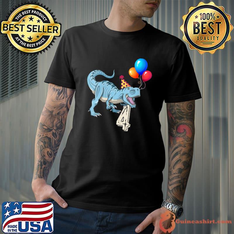 Dinosaur Balloon T Rex 4th Birthday Kid Boy Girl T-shirt