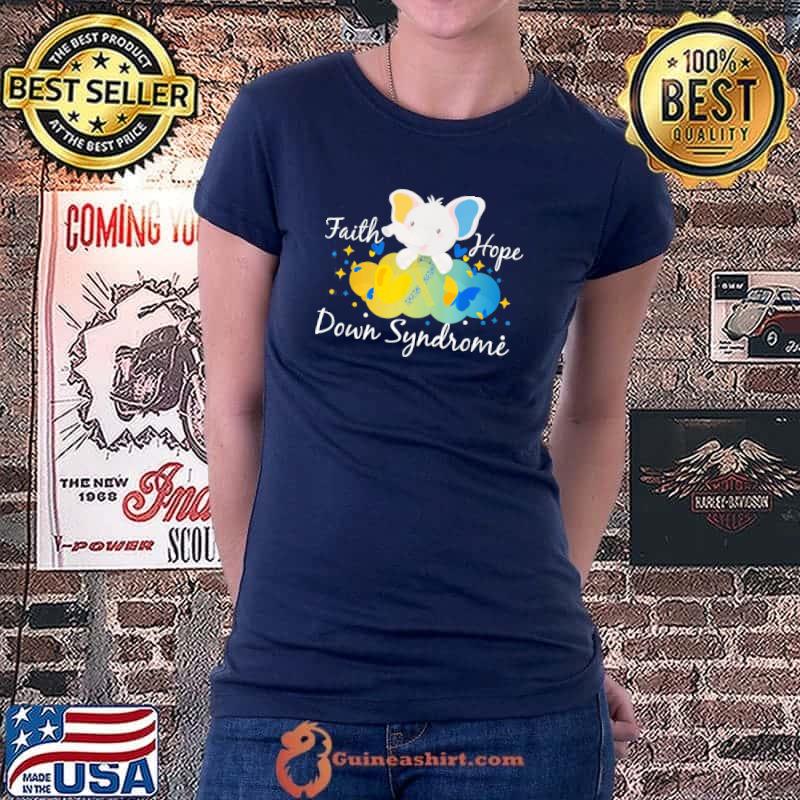 Faith Hope Love Awareness Down’s Syndrome, Elephant T-Shirt Ladiestee