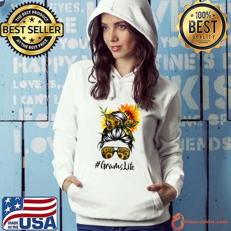Grams Life Messy Hair Bun Sunflower Women Mother's Day T-shirt