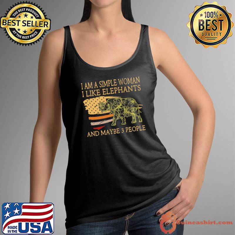 I am a simple woman i like elephants and maybe 3 people america flag Tank Top