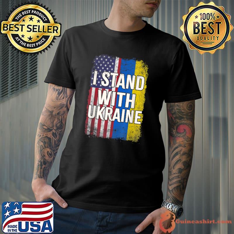 I Stand With Ukraine Support UKRAINE Ukrainian American Flag T-Shirt