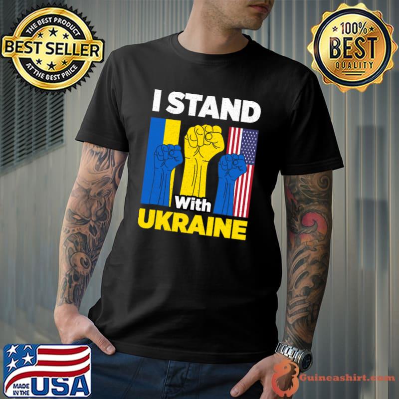 I Stand With Ukraine Support Ukrainian American USA Flag T-shirt