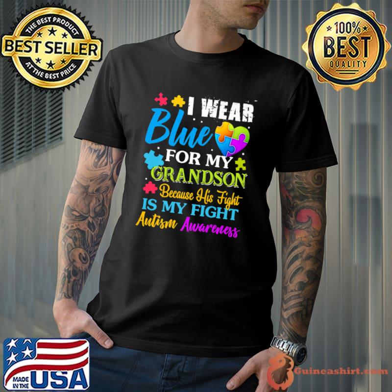 I Wear Blue For My Grandson Fight Autism Grandma Grandpa Premium T-Shirt
