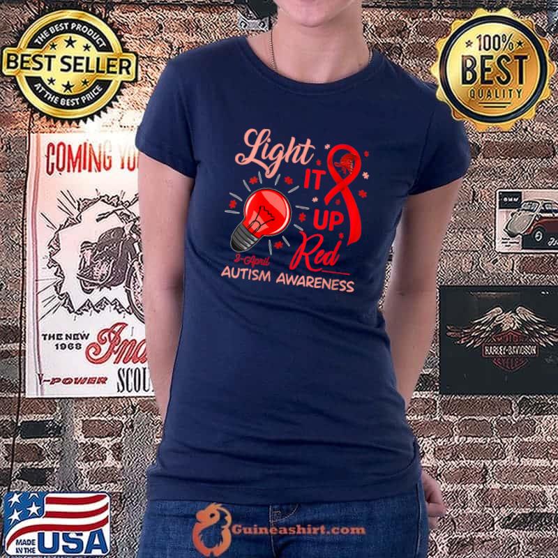 ight It Up Red shirt Autism Awareness Ribbon Puzzle Piece T-Shirt Ladiestee
