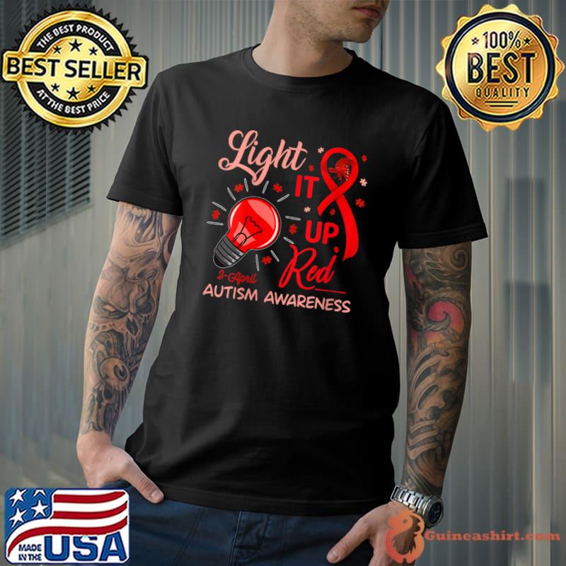 ight It Up Red shirt Autism Awareness Ribbon Puzzle Piece T-Shirt