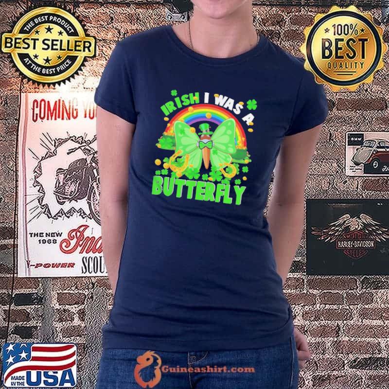 Irish I was a butterfly patrick rainbow leprechaun butterfly shirt