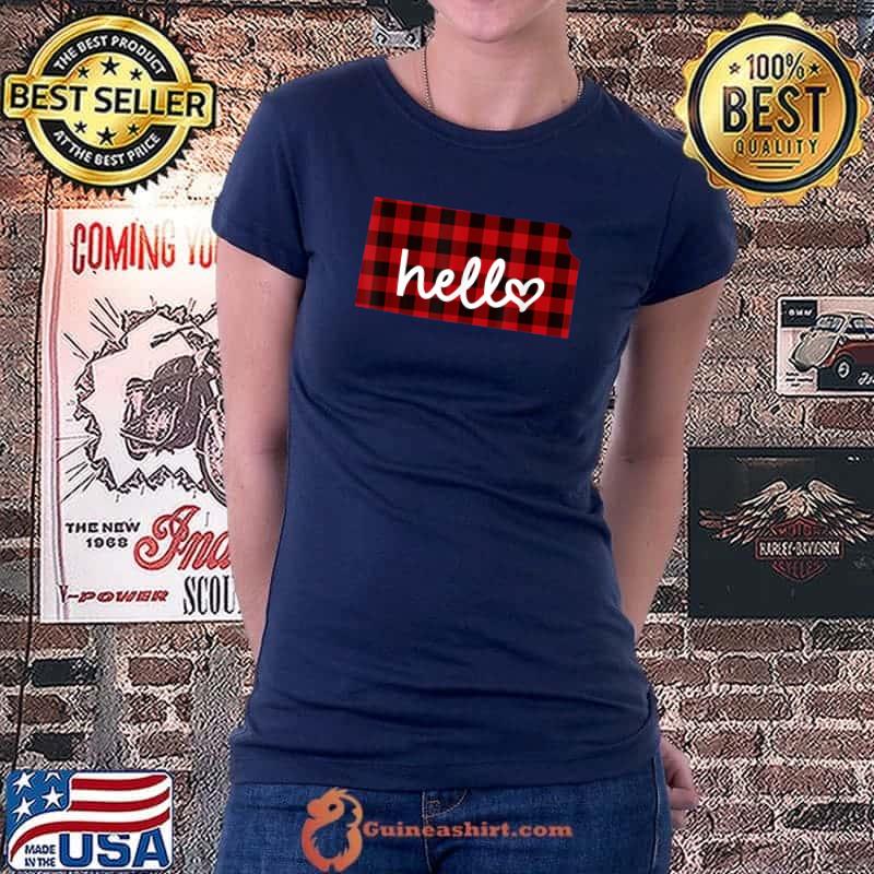 Kansas Home Roots State Heart Red Plaid Hello T-Shirt Ladiestee