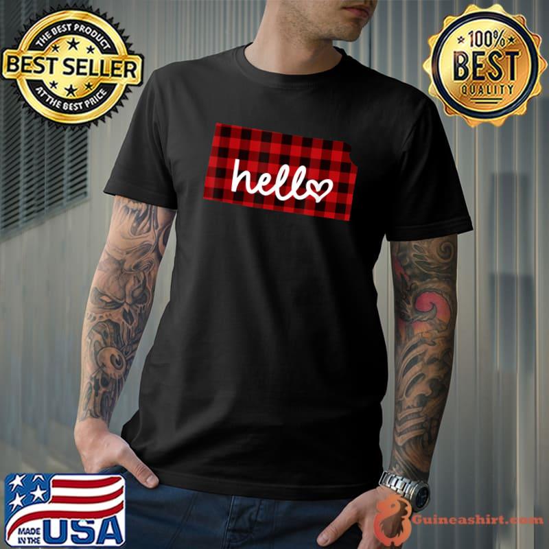 Kansas Home Roots State Heart Red Plaid Hello T-Shirt Unisex