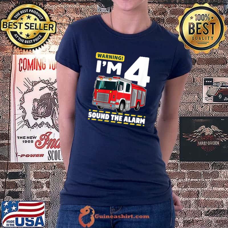 Kids Fire Truck 4 Year Old Firefighter 4th Birthday Boy Four T-Shirt Ladiestee
