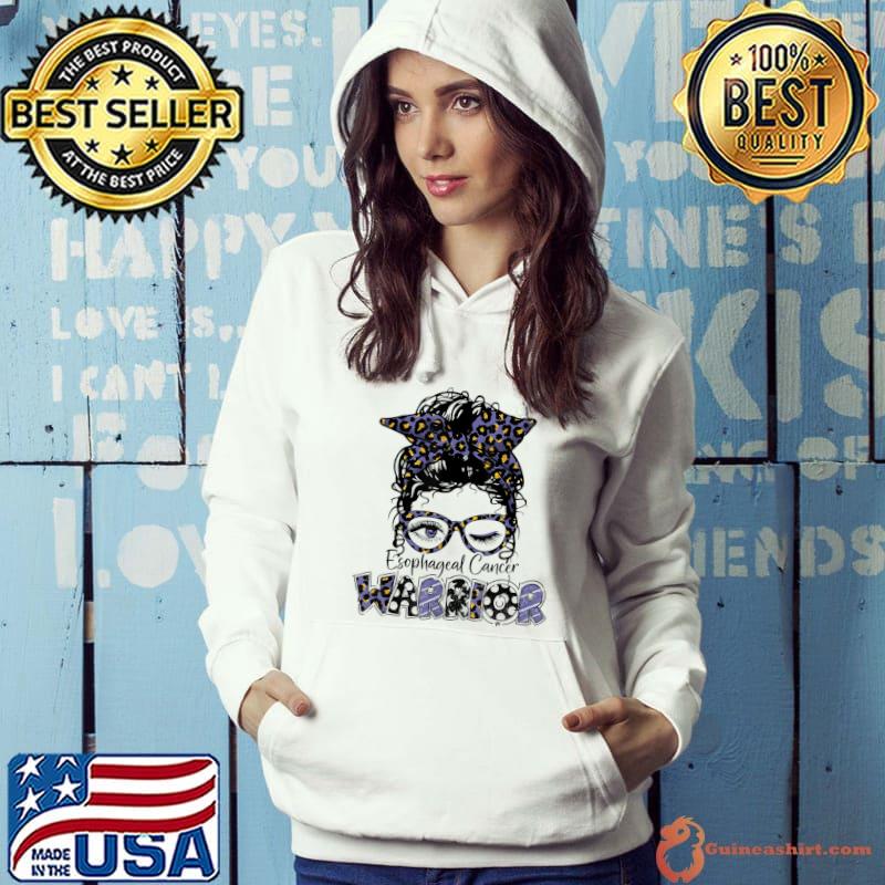 Messy Bun Leopard Esophageal Cancer Awareness Mom T-Shirt