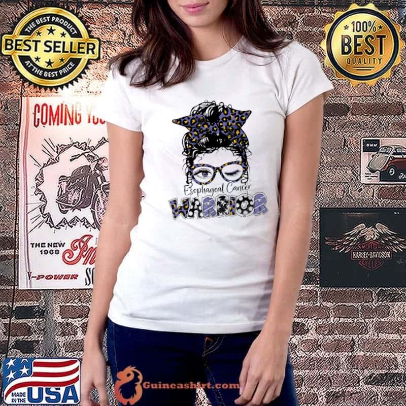Messy Bun Leopard Esophageal Cancer Awareness Mom T-Shirt Ladiestee