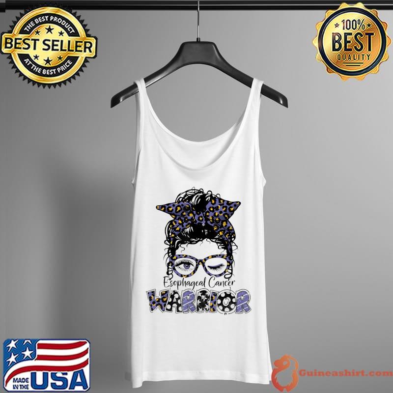Messy Bun Leopard Esophageal Cancer Awareness Mom T-Shirt Tank Top