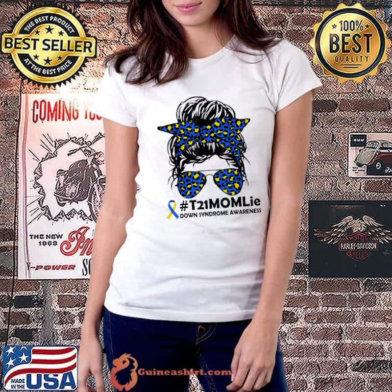 Messy Bun Sunglass Leopard Down Syndrome Awareness T-Shirt