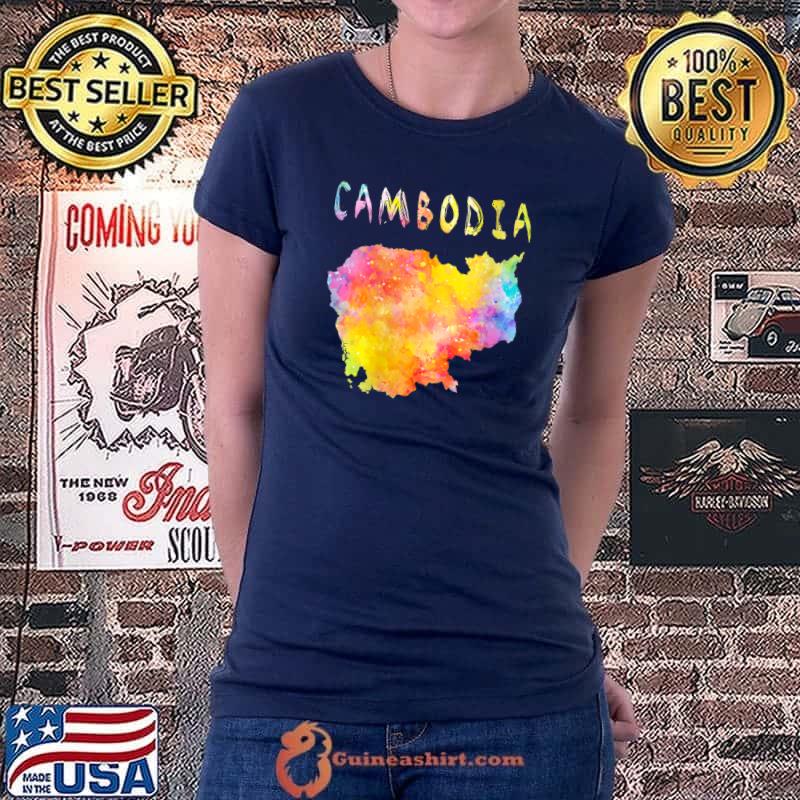 Multicolor Watercolor Cambodia Map, digital Artwork T- Ladiestee