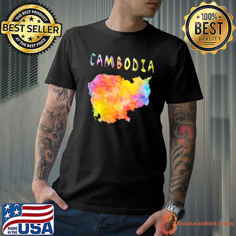Multicolor Watercolor Cambodia Map, digital Artwork T- Unisex
