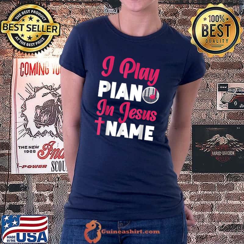 Piano Teacher Pianist Cross Jesus Christian I Play Piano T-Shirt Ladiestee