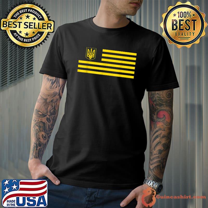 Premium USA Ukraine Trident Flag Yellow Blue T-Shirt