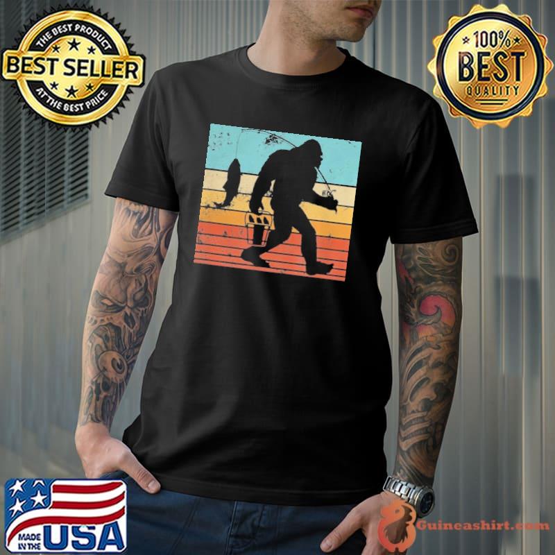 Retro bigfoot fishing sasquatch and fishing shirt