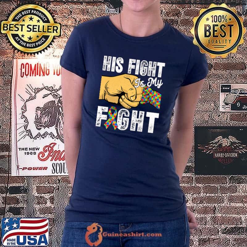 Retro Ribbon Puzzle His Fight Is My Fight Autism Awareness Premium T-Shirt