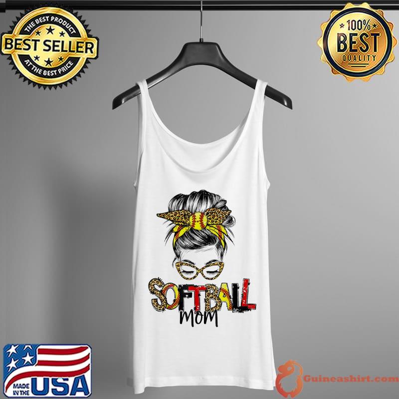Softball mom life with leopard and messy bun mother's day Tank Top