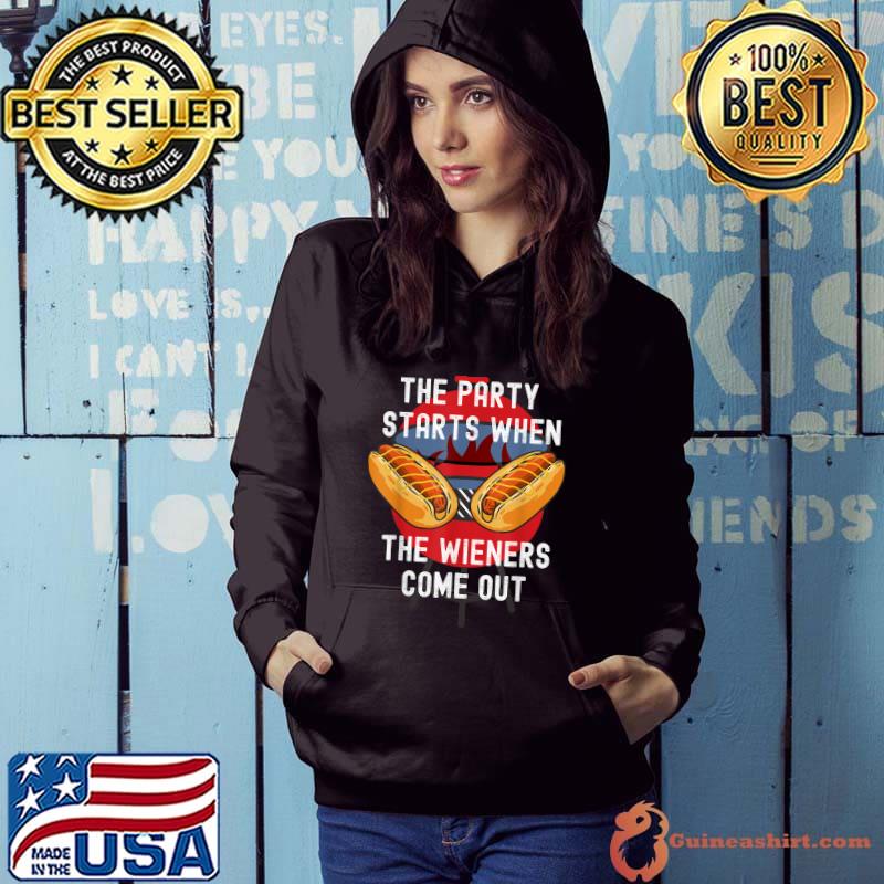 The Party Starts When The Wiener Comes Out Funny Hot Dog T-Shirt Hoodie
