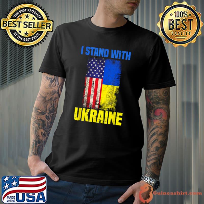 Top I Stand With Ukraine Support Ukrainian American USA Flag T-shirt