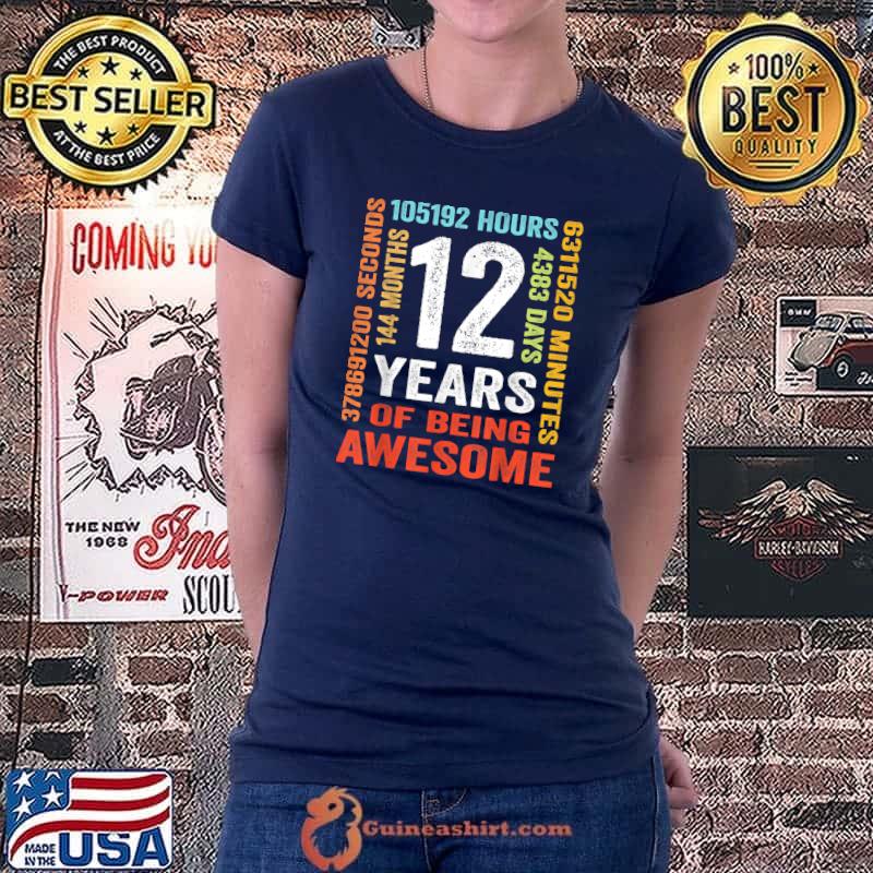 Top Vintage 12th Birthday Shirt Gift 12 Years Old Being Awesome T-Shirt Ladiestee