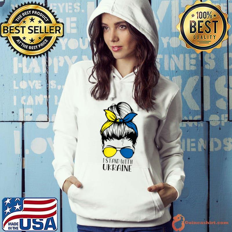 Womens Messy Bun Ukraine I Stand With Ukraine Flag T-Shirt