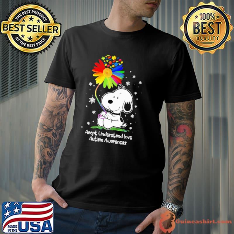 Accept Understand Love Autism Awareness Snoopy Flower Shirt