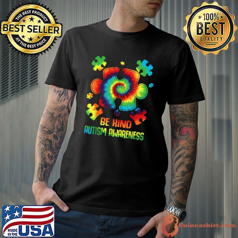 Be Kind Autism Puzzle Pieces Shirt Tie Dye Autism Awareness T-Shirt