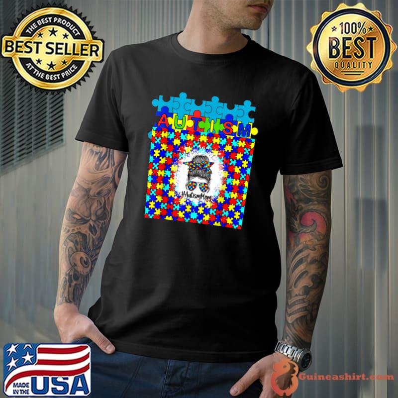 Be Kind Shirt Autism Awareness Messy Bun Women Girls Mom T-Shirt