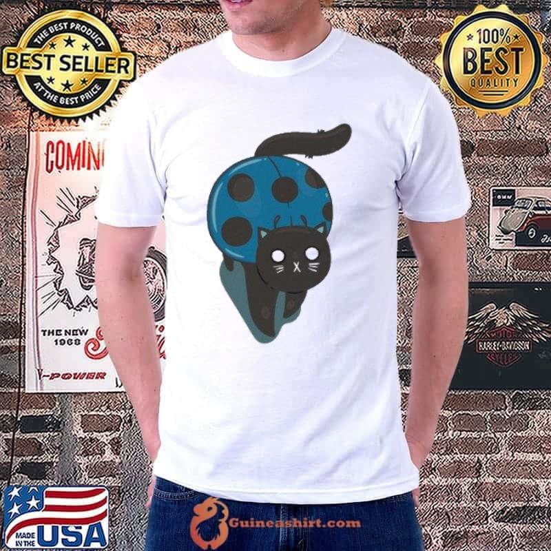 Blue ladybug cat short sleeve shirt