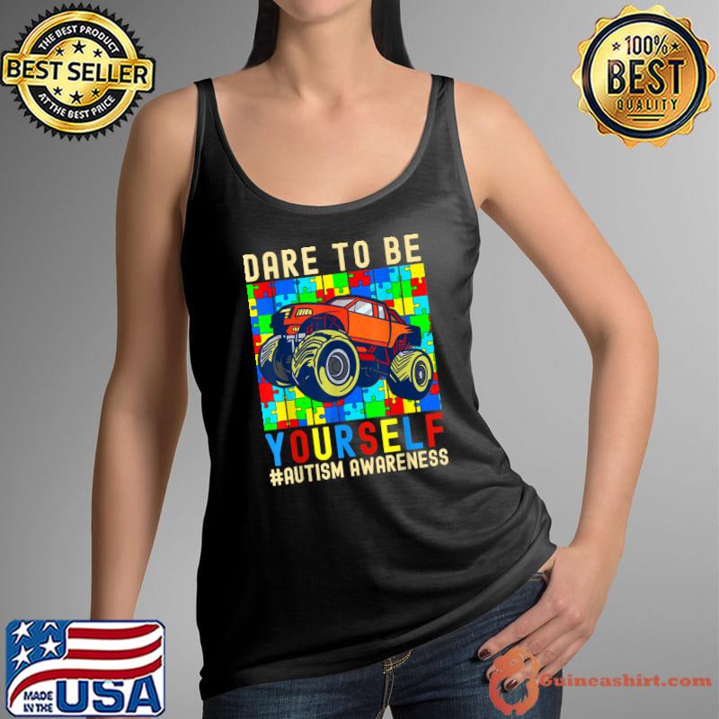 Dare To Be Yourself Autism Awareness Monster Truck Boys Kids T-Shirt Tank Top